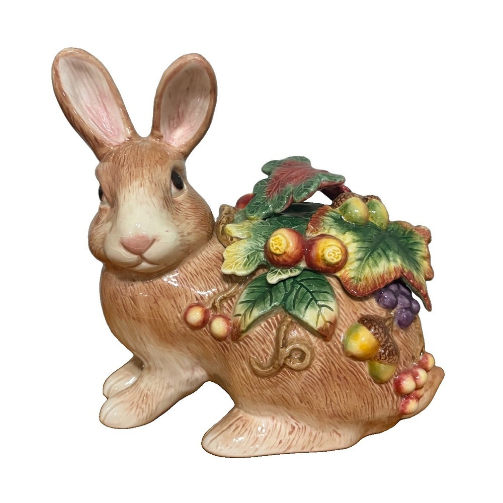 Fitz & Floyd Vintage Botanical Bunny Cookie Jar with Lid Autumn Splendor Harvest